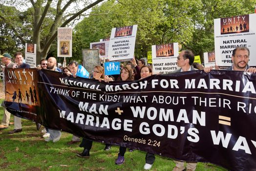 AUSTRALIA, Sydney: Amid ongoing discussion in federal government over marriage equality, New South Wales MP Reverend Fred Nile leads a Unity Australia rally from Belmore Park to Martin Place on September 20, 2015 to celebrate marriage and family and to protect traditional marriage