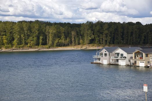 Floating houses and isolated island columbia River Oregon.