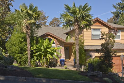 Tropical house with banana and palm trees Oregon.