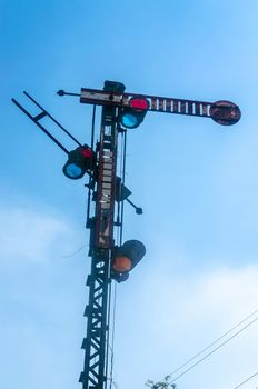 Old railway signal. The signals regulate visually, acoustically or electronically train services.
