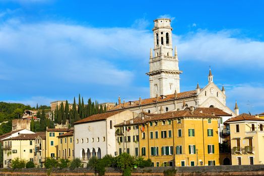 Cityscape of Verona with the Cathedral in Romanesque style (1187 - UNESCO world heritage site) - Santa Maria Matricolare - Verona, Veneto Italy