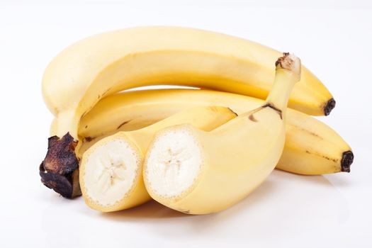 group of fresh fruits of yellow banana isolated on white background