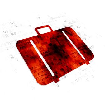 Vacation concept: Pixelated red Bag icon on Digital background