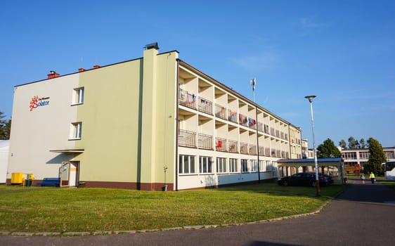 SIANOZETY, POLAND - JULY 18, 2015: Holiday apartment building with balconies on a sunny day