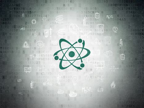 Science concept: Painted green Molecule icon on Digital Paper background with  Hand Drawn Science Icons