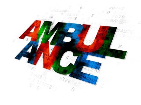 Medicine concept: Pixelated multicolor text Ambulance on Digital background