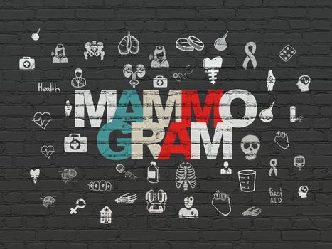 Healthcare concept: Painted multicolor text Mammogram on Black Brick wall background with  Hand Drawn Medicine Icons