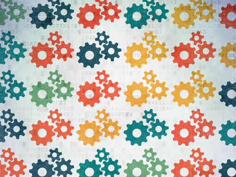 Marketing concept: Painted multicolor Gears icons on Digital Paper background