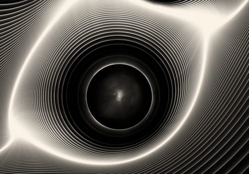 Fractal image on a black background are rendered black-and-white line in the of a whirlwind.