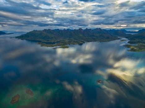 Aerial view of seas around Vesteralen islands in Norway
