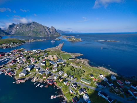 Picturesque aerial view of fishing town Reine on Lofoten islands, Norway