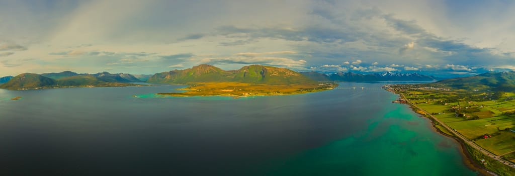 Scenic aerial panorama of  Vesteralen islands in Norway