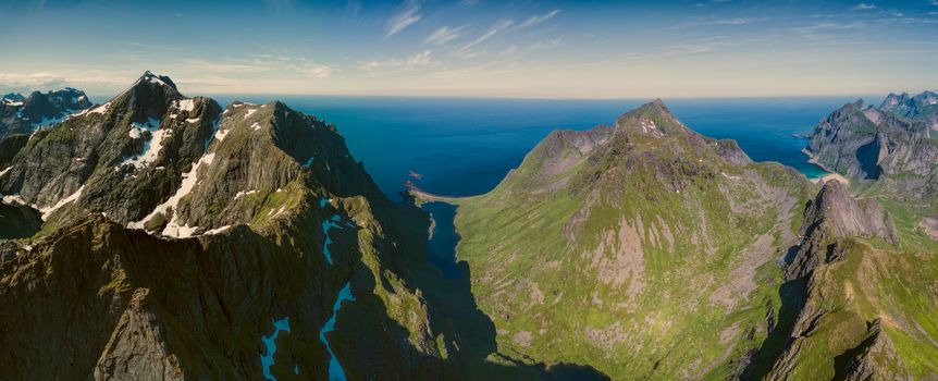 Scenic view of peaks on Lofoten islands in Norway