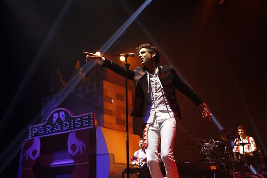 FRANCE, Paris: British pop singer Mika performs at the Zenith, in Paris, on September 19, 2015, during his 'Heaven Tour'.