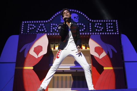 FRANCE, Paris: British pop singer Mika performs at the Zenith, in Paris, on September 19, 2015, during his 'Heaven Tour'.