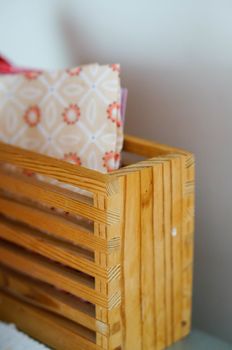 Wooden paper napkin box close up