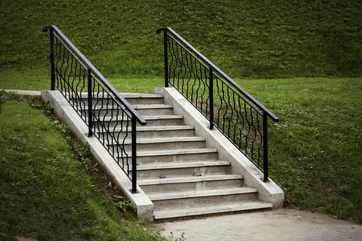 stairs in the park on a green background