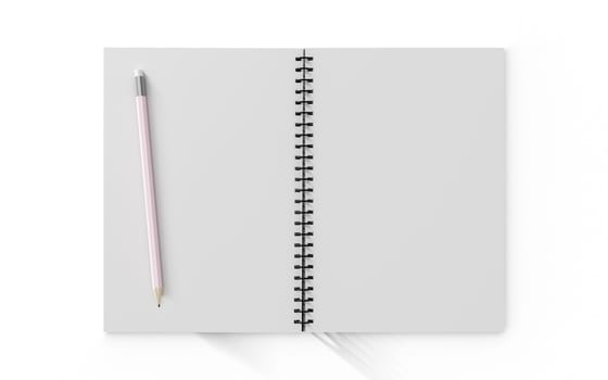 pencil on checked notebook isolated on white background, stationary object