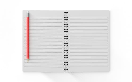 pencil on checked notebook isolated on white background, stationary object