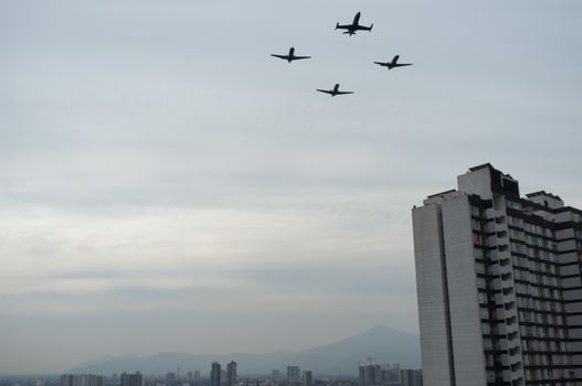 CHILE, Santiago: Military planes of the Chilean Air Force flew over Santiago in formation to celebrate the Day of the Glories of the Army, on September 19, 2015. 