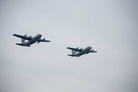 CHILE, Santiago: Military planes of the Chilean Air Force flew over Santiago in formation to celebrate the Day of the Glories of the Army, on September 19, 2015. 