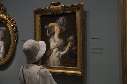 FRANCE, Paris: A woman watches a portrait of �lisabeth Louise Vig�e Le Brun in Le Grand Palais, in Paris on September 21, 2015. �lisabeth Louise Vig�e Le Brun (1755-1842) is one of the greater portrait painter of her time. She was chosen to paint the very famous queen of France Marie-Antoinette. 