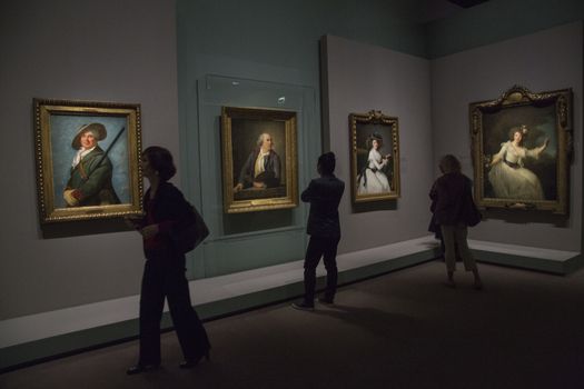 FRANCE, Paris: Some visitors watch some portraits of �lisabeth Louise Vig�e Le Brun in Le Grand Palais, in Paris on September 21, 2015. �lisabeth Louise Vig�e Le Brun (1755-1842) is one of the greater portrait painter of her time. She was chosen to paint the very famous queen of France Marie-Antoinette. 