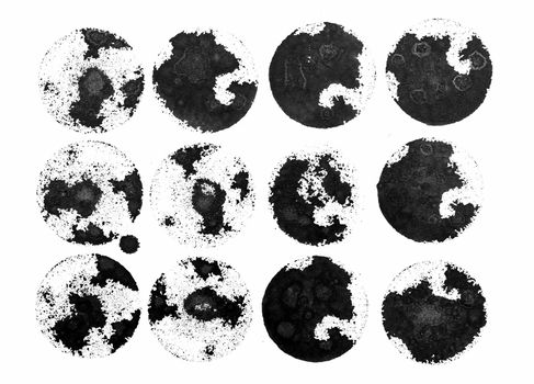 Beautiful watercolor black design elements isolated on white background