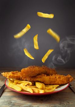 Hot plate of traditional fish and chips
