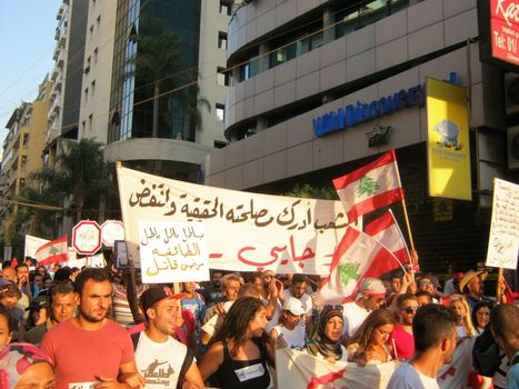 LEBANON, Beirut: Protesters take to the streets of Beirut on September 21, 2015 as part of the #YouStink movement rallying against alleged government corruption.