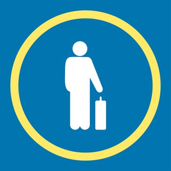 Passenger icon. This rounded flat symbol is drawn with yellow and white colors on a blue background.