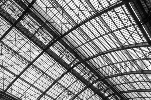 Roof Iron Structure of Antwerp Central station (Black and White)