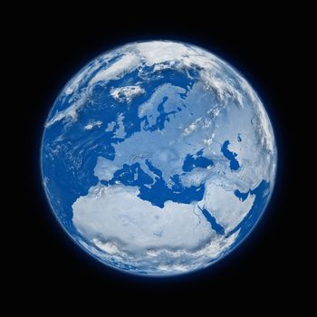 Europe on blue planet Earth isolated on black background. Highly detailed planet surface. Elements of this image furnished by NASA.