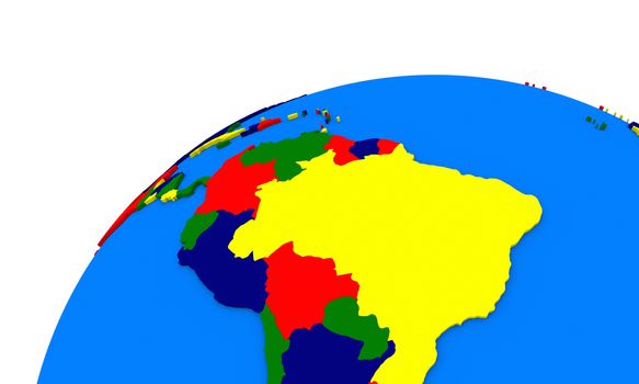 Political map of south America on globe