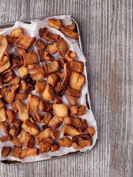 close up of rustic deep fried crispy pork rind