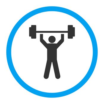 Power lifting icon. This rounded flat symbol is drawn with blue and gray colors on a white background.