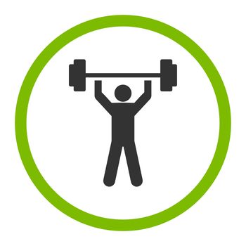 Power lifting glyph icon. This rounded flat symbol is drawn with eco green and gray colors on a white background.