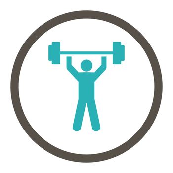 Power lifting glyph icon. This rounded flat symbol is drawn with grey and cyan colors on a white background.