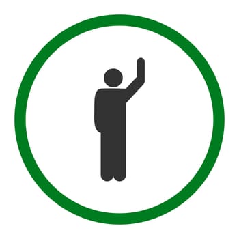Hitchhike glyph icon. This rounded flat symbol is drawn with green and gray colors on a white background.