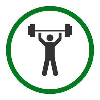 Power lifting glyph icon. This rounded flat symbol is drawn with green and gray colors on a white background.
