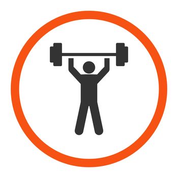 Power lifting glyph icon. This rounded flat symbol is drawn with orange and gray colors on a white background.
