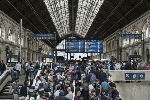 HUNGARY, Roszke: Refugees crowd Budapest's Keleti Train Station on September 8 2015, as Europe's refugee crisis continues. 