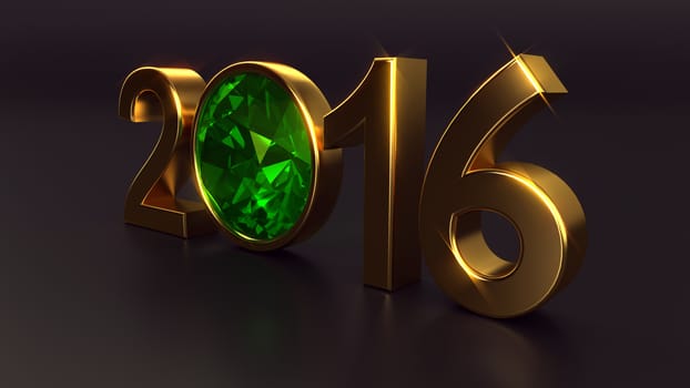 New year 2016 illustration with emerald gemstone