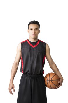 Asian young basketball player on white background