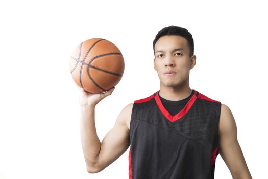 Asian young basketball player on white background