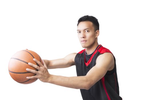 Asian young basketball player on white background