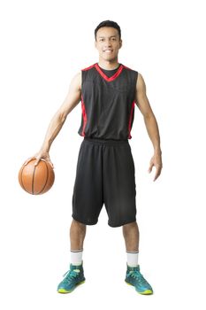 Asian young basketball player on white background