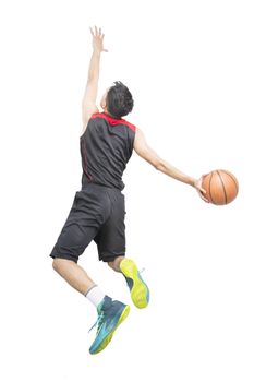 Asian young basketball player on white background