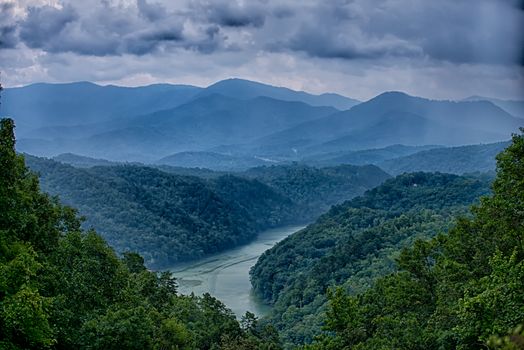 view of Lake Fontana in western North Carolina in the Great Smoky Mountains