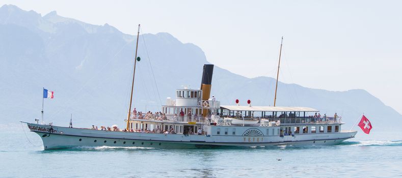 Swiss excursion boat sailing on Lake Geneva